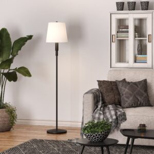 Emerson 60" Tall Floor Lamp with Fabric Shade in Blackened Bronze/White