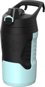under armour playmaker sport jug, water bottle with handle, foam insulated & leak resistant, 64oz, breeze blue