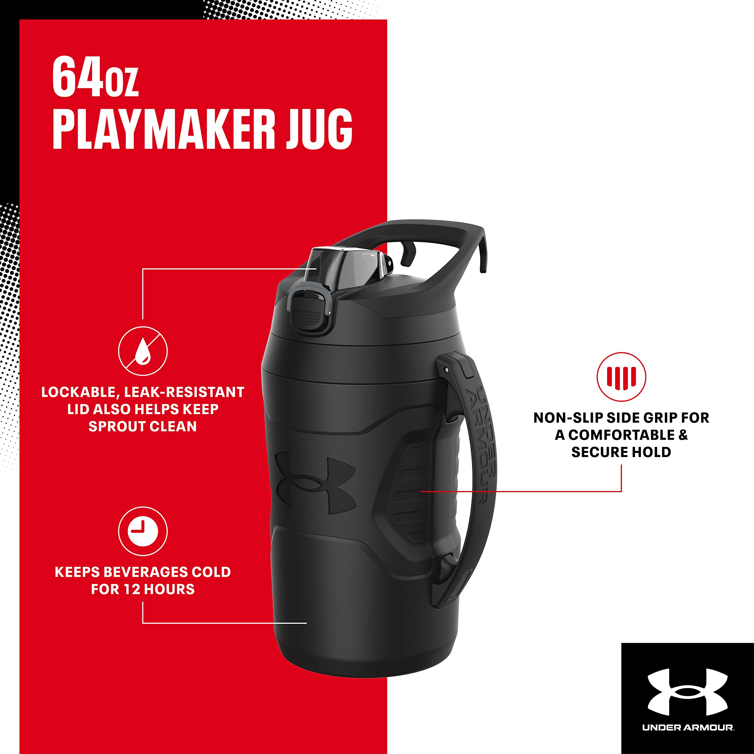 Under Armour Playmaker Sport Jug, Water Bottle with Handle, Foam Insulated & Leak Resistant, 64oz, Breeze Blue