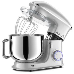 howork 8.5qt stand mixer, 660w 6+p speed tilt-head, electric kitchen mixer with dishwasher-safe dough hook, beater, wire whip & pouring shield(8.5 qt, silver)