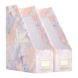magazine file holder with pink marble pattern 2 pack, premium desk file rack, perfect for a4 size document