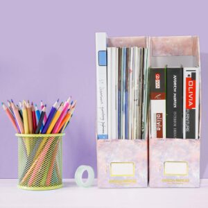 Magazine File Holder with Pink Marble Pattern 2 Pack, Premium Desk File Rack, Perfect for A4 Size Document