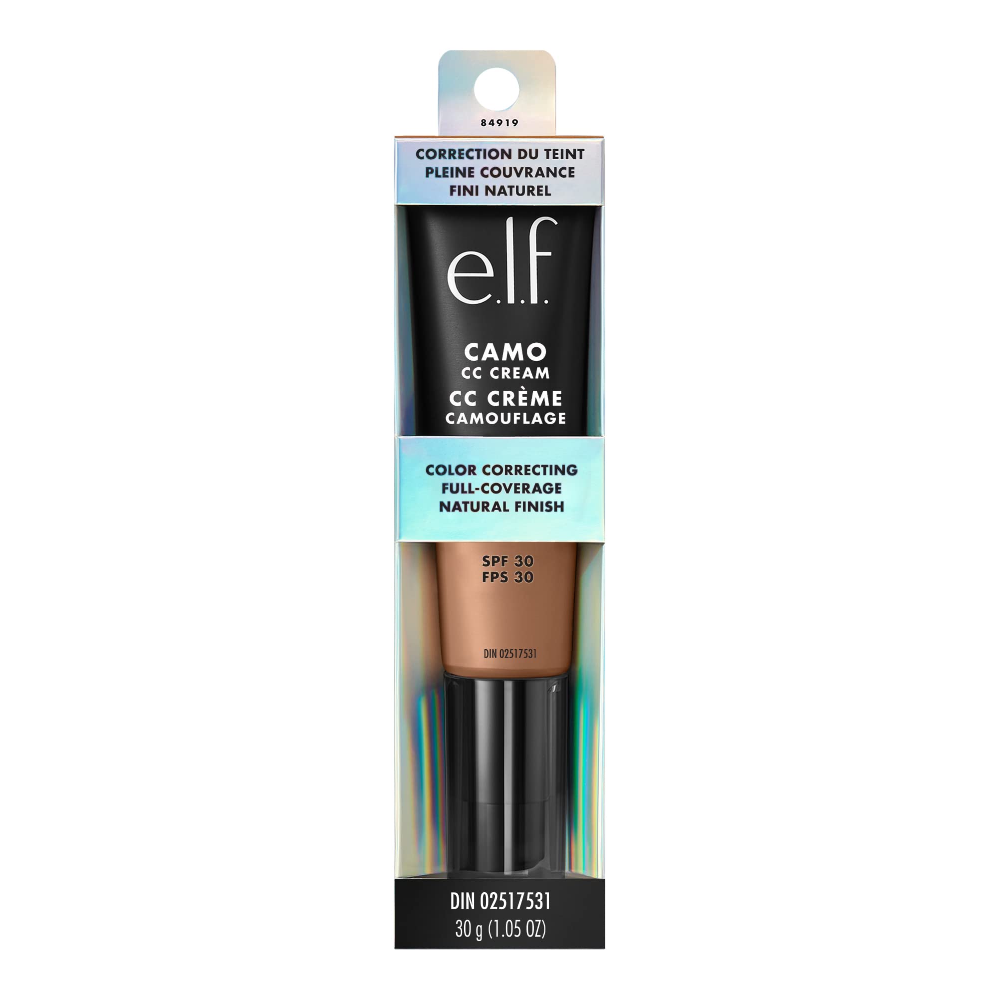 e.l.f. Camo CC Cream, Color Correcting Medium-To-Full Coverage Foundation with SPF 30, Medium 375 N, 1.05 Oz (30g)