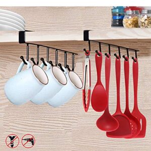 eigpluy 2pcs mug hooks under cabinet,nail free adhesive coffee cups holder hanger for cups/kitchen utensils/ties belts/scarf (black)