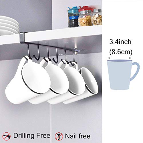 EigPluy 2pcs Mug Hooks Under Cabinet,Nail Free Adhesive Coffee Cups Holder Hanger for Cups/Kitchen Utensils/Ties Belts/Scarf (Black)