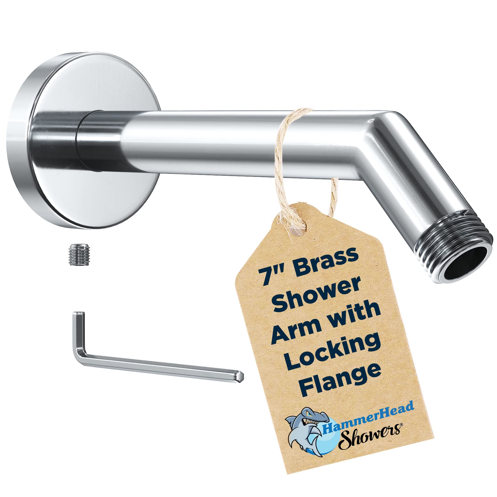 HammerHead Showers® ALL METAL 7 Inch Shower Arm and Flange with Set Screw, Chrome | Wall Elbow Pipe and Cover Plate | Universal Replacement Part for Showerheads