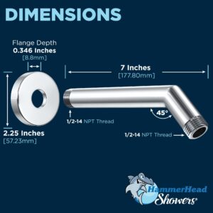 HammerHead Showers® ALL METAL 7 Inch Shower Arm and Flange with Set Screw, Chrome | Wall Elbow Pipe and Cover Plate | Universal Replacement Part for Showerheads