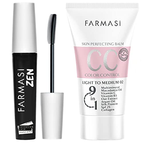 Farmasi Makeup cc Cream 9 in 1, 50 ml./1.7 fl.oz. (Light to Medium) And Farmasi Zen Mascara Extension Lash, 8 ml./0.27 fl.oz.