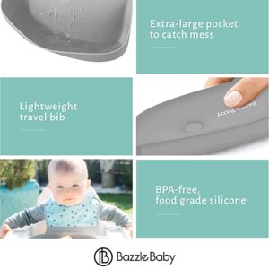 Silicone Bibs for Babies with Food Catcher - Waterproof Roll Up and Button. Quality, Extra Thick Toddler Silicone Bib 2-Pk