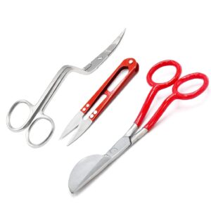 aaprotools set of 3 6" double bent curved machine embroidery and applique duckbill scissors pvc red handle with thread cutter nipper red