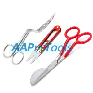 AAProTools Set of 3 6" Double Bent Curved Machine Embroidery and Applique Duckbill Scissors PVC Red Handle with Thread Cutter Nipper Red