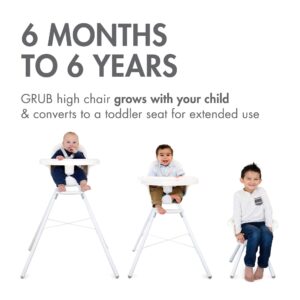 Boon GRUB Adjustable Baby High Chair - Convertible High Chair and Toddler Chair - High Chairs for Babies and Toddlers 6 Months to 6 Years - Dishwasher Safe - White