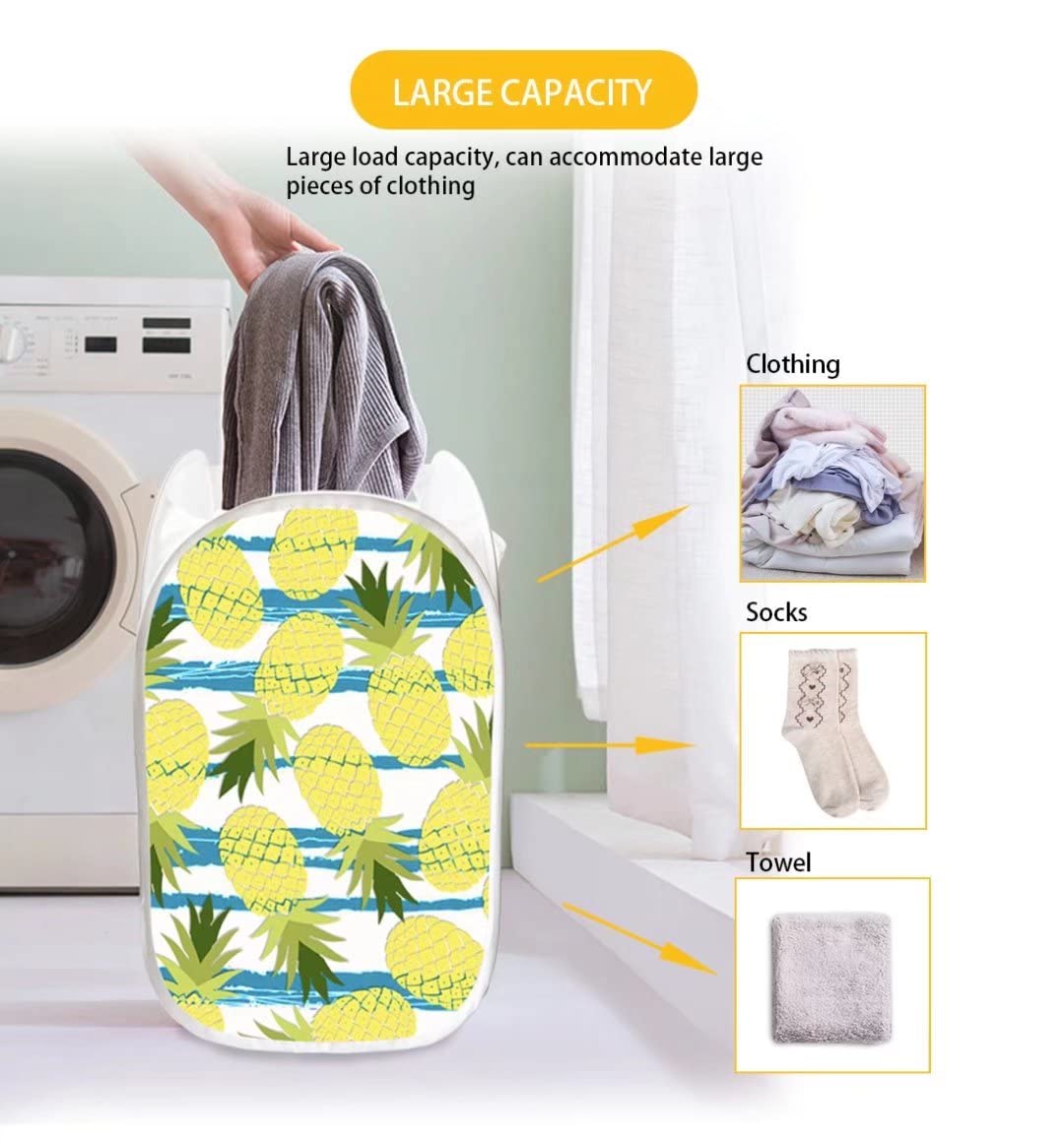 GOSTONG Foldable Mesh Pop Up Laundry Hamper,Durable Collapsible Laundry Basket Portable Clothes Washing Laundry Hamper with Side Pocket,Bling Mermaid Print