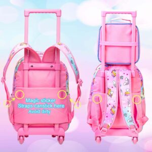 gxtvo Rolling Backpack for Girls, Roller Wheels Kids Bookbag - Wheeled Suitcase Elementary Sequin School Bag - 3PCS Unicorn