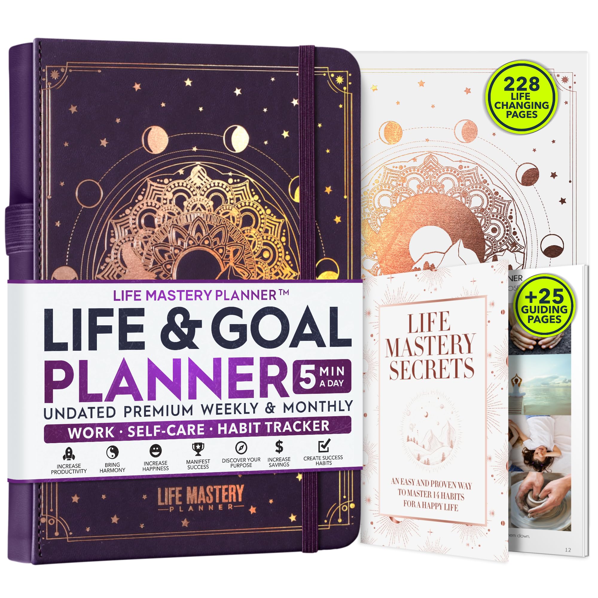 Life Mastery Planner - A 12 Month Journey to Crush Your Goals, Increase Productivity, Passion, Success & Happiness - Weekly & Monthly Life Planner, Habit-Tracker, Gratitude Journal & Organizer, A5