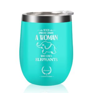 elephant gifts for women-mothers day gifts unique birthday gifts for her funny novelty wine glass personalized present for girlfriend,coworkers, friends insulated tumbler 12oz blue