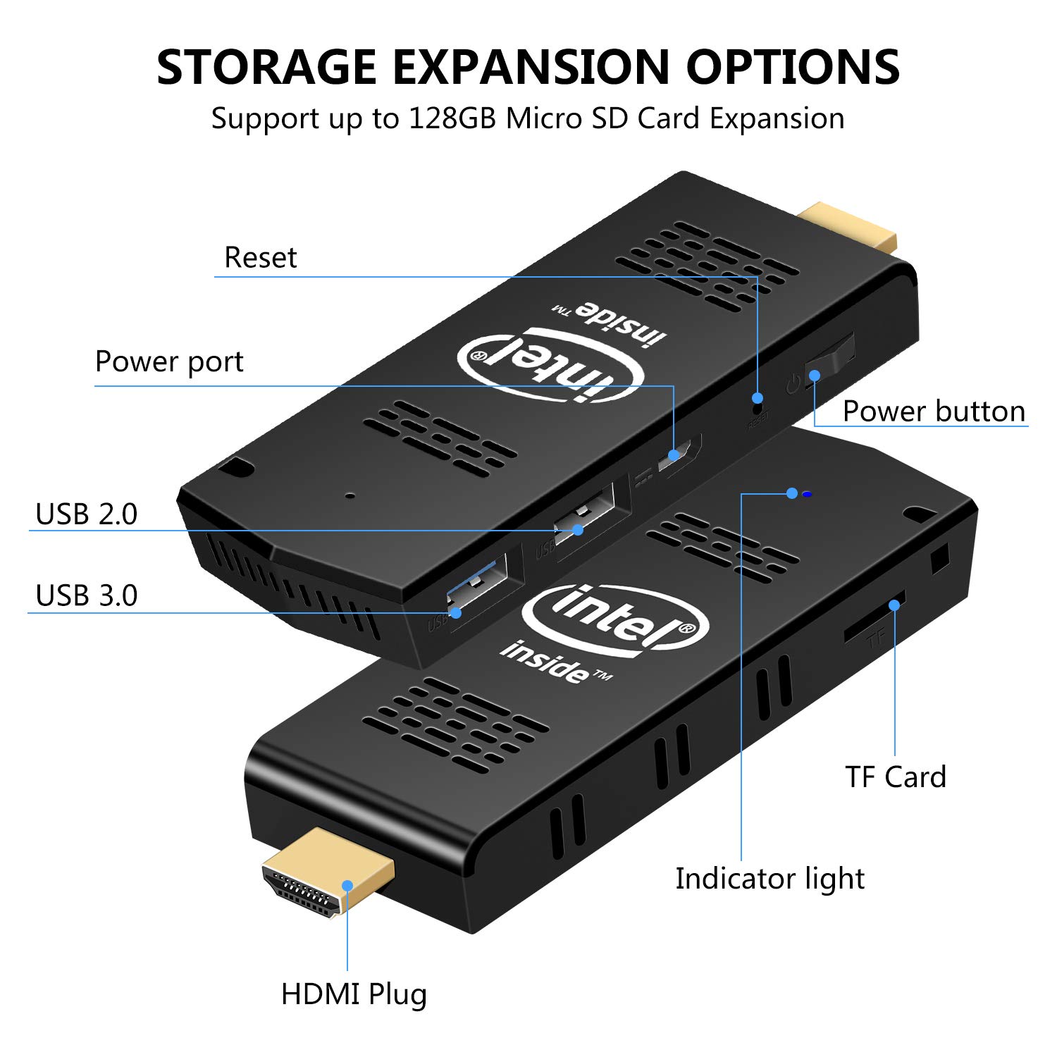 AIOEXPC Intel PC Stick 8GB RAM 128GB ROM with Intel Atom Z8350 & Windows 10 Pro Mini Computer Stick Support 4K HD,Dual Band WiFi 2.4G/5G, Bluetooth 4.2, Support Auto-on After Power Failure