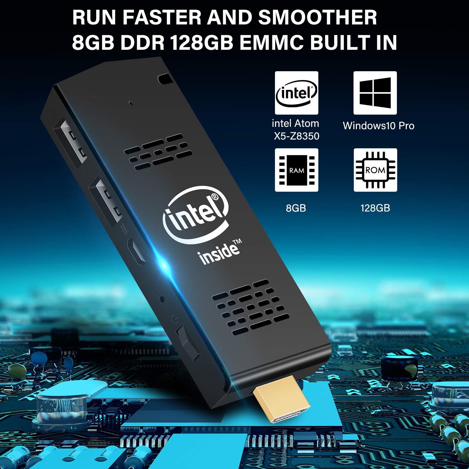 AIOEXPC Intel PC Stick 8GB RAM 128GB ROM with Intel Atom Z8350 & Windows 10 Pro Mini Computer Stick Support 4K HD,Dual Band WiFi 2.4G/5G, Bluetooth 4.2, Support Auto-on After Power Failure