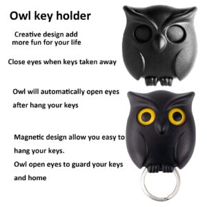 3PCS Owl Key Holder Cute Owl Key Holder Automatic Open Close Eyes Magnetic Night Owl Keying Holder Wall Mounted Owl Key Hooks with Wall Self-Adhesive Tape