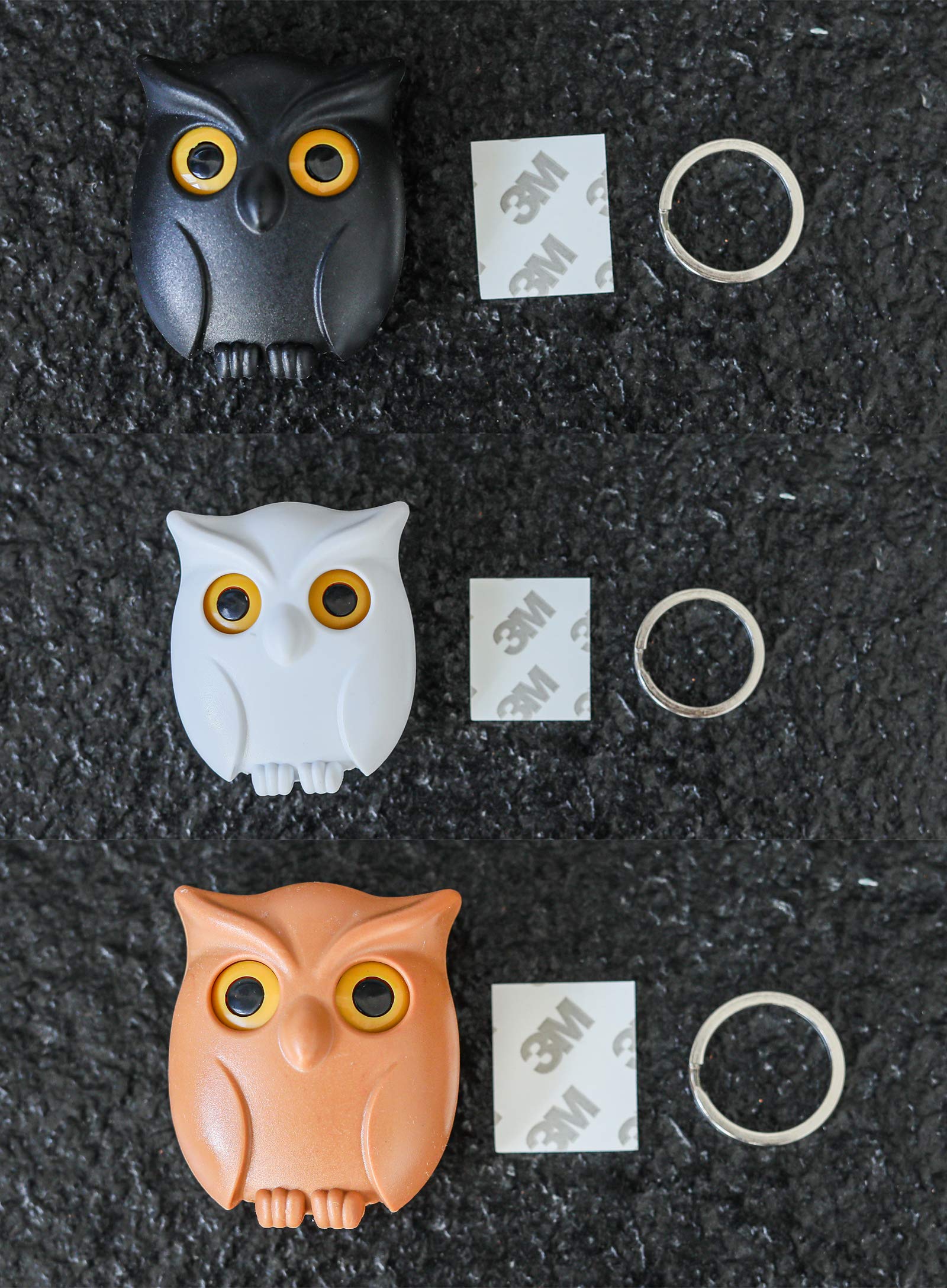 3PCS Owl Key Holder Cute Owl Key Holder Automatic Open Close Eyes Magnetic Night Owl Keying Holder Wall Mounted Owl Key Hooks with Wall Self-Adhesive Tape