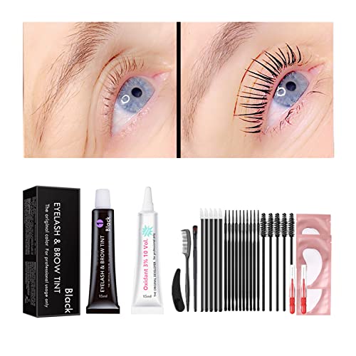 Black Lash Tint Kit, Keratin Black Eyelash Dye and Eyebrow Tint, 6 Week Voluminous Brow Tint, Tinting Look For Lash Perm/Lift/Lamination Treatment (Black Eyelash Tint Kit Only)