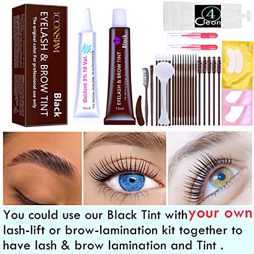 Black Lash Tint Kit, Keratin Black Eyelash Dye and Eyebrow Tint, 6 Week Voluminous Brow Tint, Tinting Look For Lash Perm/Lift/Lamination Treatment (Black Eyelash Tint Kit Only)