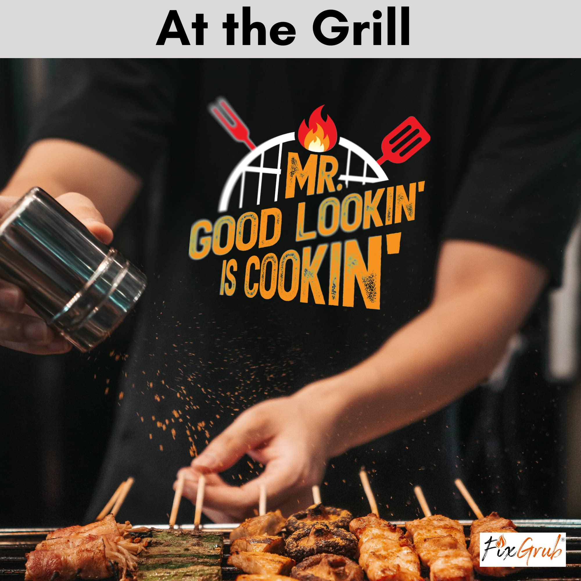 FixGrub Mr Good Lookin is Cookin BBQ Apron, Cooking Apron, Dad Apron, Funny Black Kitchen Apron with 3 Pockets,100% Cotton Durable