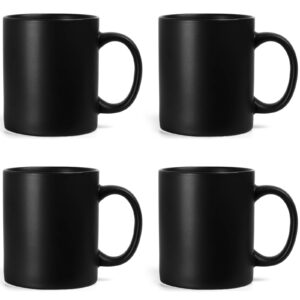 harebe 11 oz coffee mugs, family ceramic cup for coffee, tea, cocoa and mulled drinks, classic mugs set of 4, matte black