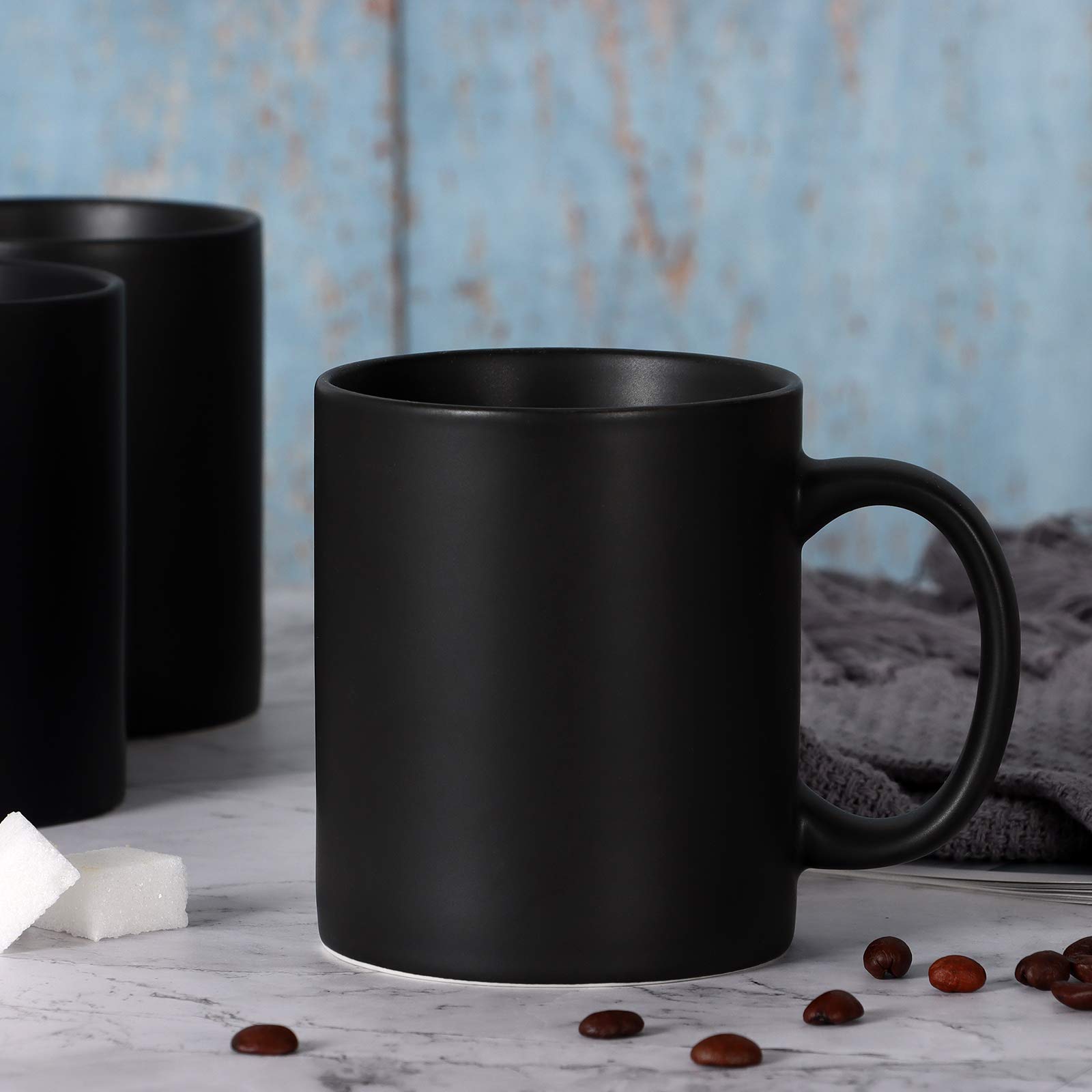 harebe 11 OZ Coffee Mugs, Family Ceramic Cup for Coffee, Tea, Cocoa and Mulled Drinks, Classic Mugs Set of 4, Matte Black