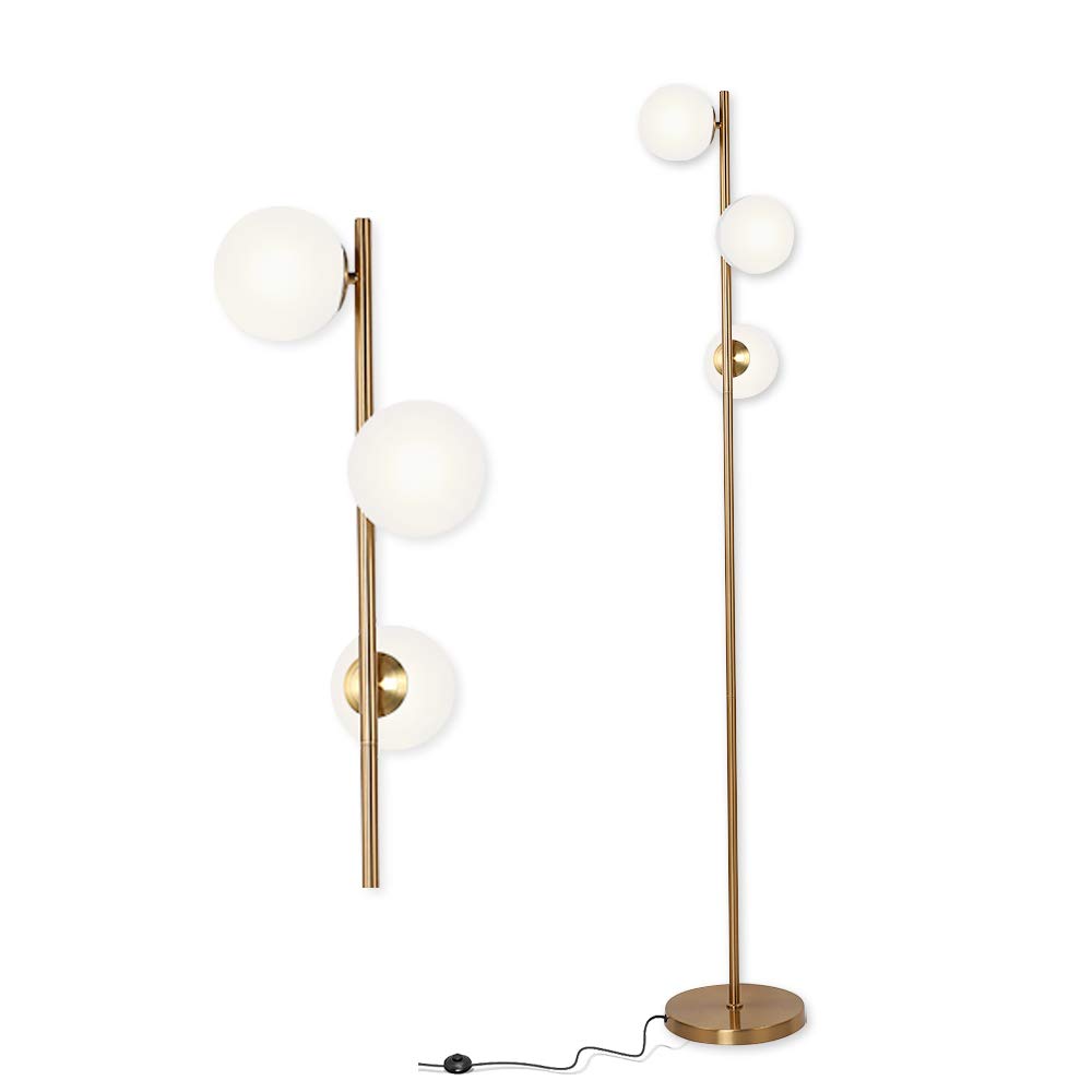 YHTlaeh Floor Lamp Modern 3 Globe for Living Room Bright Lighting LED Standing Light for Bedrooms Offices (Brushed Brass)