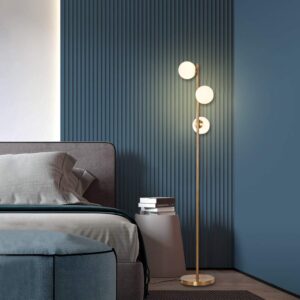 YHTlaeh Floor Lamp Modern 3 Globe for Living Room Bright Lighting LED Standing Light for Bedrooms Offices (Brushed Brass)