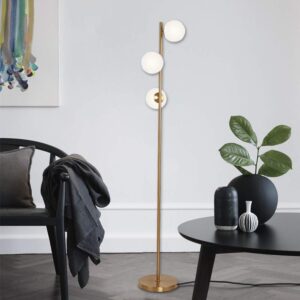 YHTlaeh Floor Lamp Modern 3 Globe for Living Room Bright Lighting LED Standing Light for Bedrooms Offices (Brushed Brass)