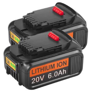 dcb206 20v 6000mah lithium battery replacement for dewalt 20v max dcb204 dcb200 dcb206 dcb205-2 dcb201 dcb203 dcb181 dcb180 20v dcd/dcf/dcg/dcs series cordless power tools (2 packs 6000mah)