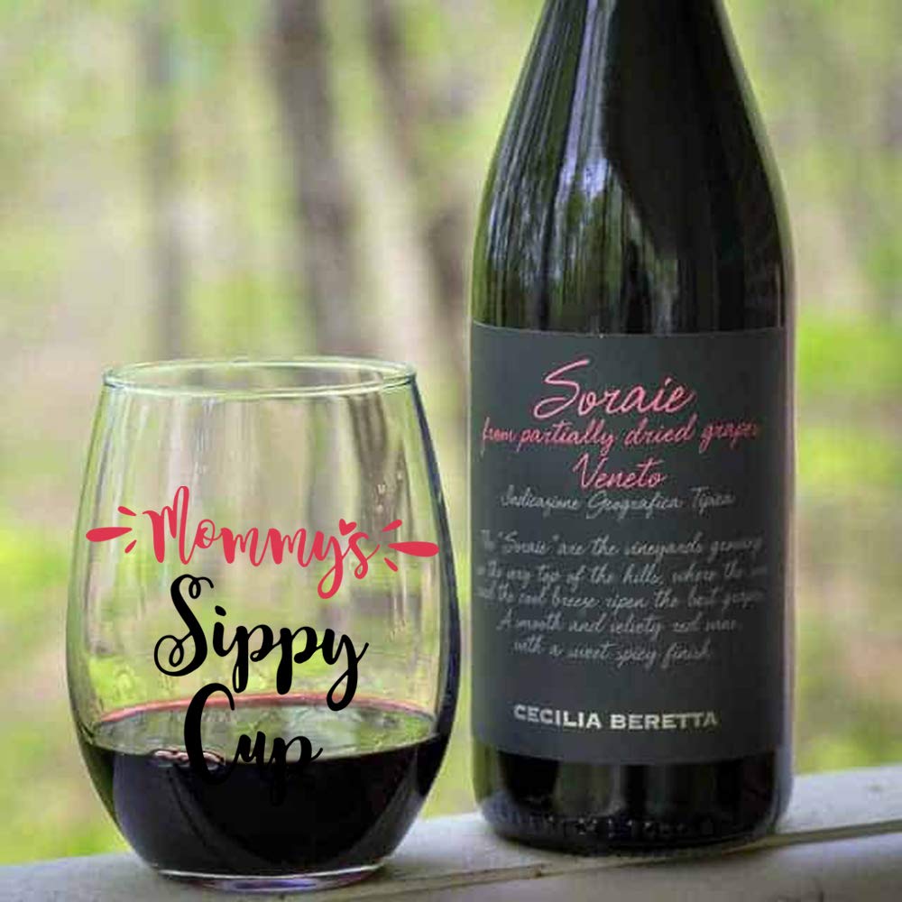 AGMDESIGN Mommy's Sippy Cup Wine Glass, Mother's Day Gift for Her, Mom, New Mom, Wife, Valentines Day Gifts for Mom, Pregnant Mom Gifts, Funny Birthday Gifts for Mom from Daughter, Son