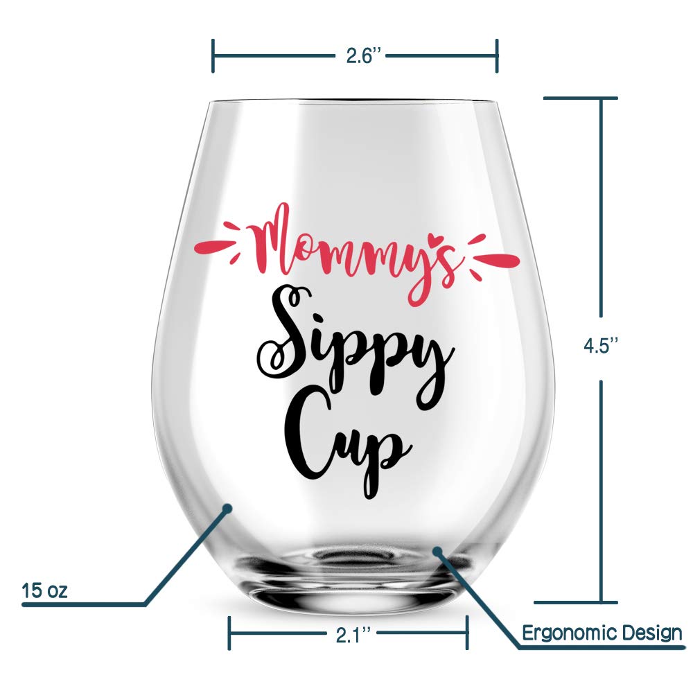 AGMDESIGN Mommy's Sippy Cup Wine Glass, Mother's Day Gift for Her, Mom, New Mom, Wife, Valentines Day Gifts for Mom, Pregnant Mom Gifts, Funny Birthday Gifts for Mom from Daughter, Son