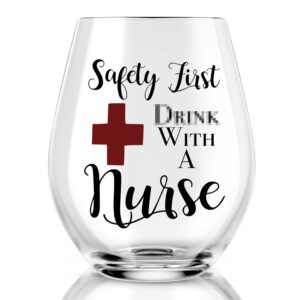 agmdesign safety first with a nurse wine glass, funny nurse gifts for nurses, doctor, dentist, nursing student, physician, practitioner, coworker, nurse's day nurse graduation gifts