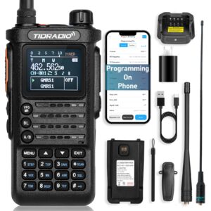 (2nd gen)tidradio td-h8 gmrs radio handheld with bluetooth programming, gmrs repeater capable, noaa, 5 watt long range two way radios walkie talkies with 771 gmrs antenna, 2500mah rechargeable battery