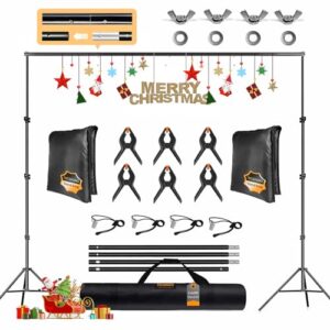 backdrop stand, photo video studio 8.5 x10ft adjustable background support system kit with 2 sandbag, 6 backdrop spring clamp and carry bag for photoshoot, parties, baby shower, birthday, wedding