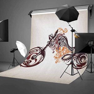 3x5 FT Manly Vinyl Photography Background Backdrops,Motorbike Shape with Curvy Lines Floral Ornamental Design Artwork Background for Graduation Prom Dance Decor Photo Booth Studio Prop Banner