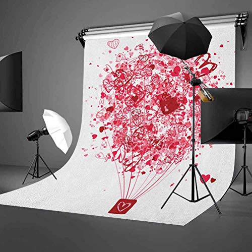 9x16 FT Love Vinyl Photography Backdrop,Love is in The Air Valentines Day Celebration Themed Heart Filled Air Balloon Background for Party Home Decor Outdoorsy Theme Shoot Props