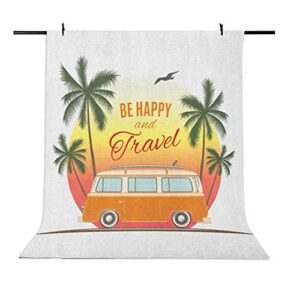 3x5 ft vinyl photography background backdrops,retro surf van with palms camping relax hippie travel be happy free 60s theme background for graduation prom dance decor photo booth studio prop banner