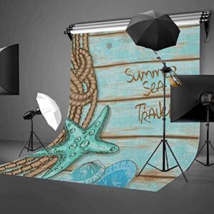6x9 FT Starfish Vinyl Photography Background Backdrops,Summer Season Sea Travel Retro Boards of Ship Deck Rope Scallops Background for Child Baby Shower Photo Studio Prop Photobooth Photoshoot