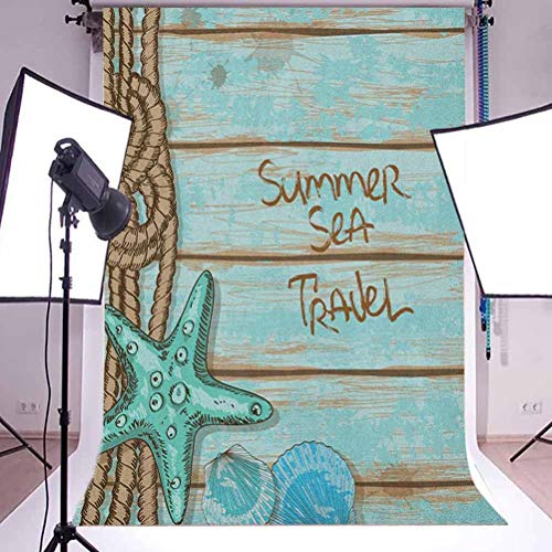 6x9 FT Starfish Vinyl Photography Background Backdrops,Summer Season Sea Travel Retro Boards of Ship Deck Rope Scallops Background for Child Baby Shower Photo Studio Prop Photobooth Photoshoot