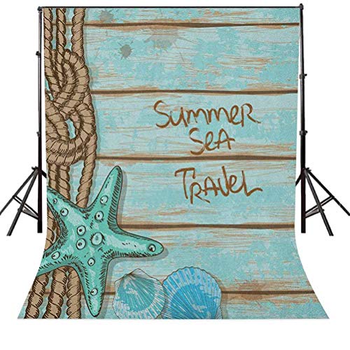 6x9 FT Starfish Vinyl Photography Background Backdrops,Summer Season Sea Travel Retro Boards of Ship Deck Rope Scallops Background for Child Baby Shower Photo Studio Prop Photobooth Photoshoot