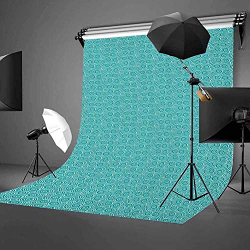 9x16 FT Ivory and Blue Vinyl Photography Backdrop,Oriental Doodle Style Spirals Pattern Ancient Middle Motifs Background for Baby Birthday Party Wedding Graduation Home Decoration