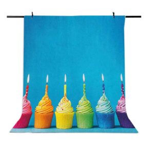 9x16 ft birthday vinyl photography backdrop,cupcakes in rainbow colors with candles fun homemade party food sweet delicious background for baby birthday party wedding studio props photography
