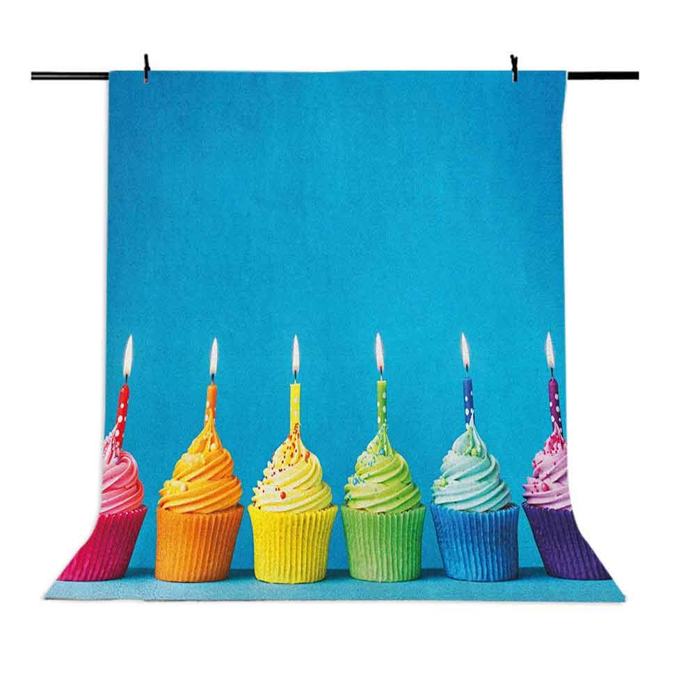 9x16 FT Birthday Vinyl Photography Backdrop,Cupcakes in Rainbow Colors with Candles Fun Homemade Party Food Sweet Delicious Background for Baby Birthday Party Wedding Studio Props Photography