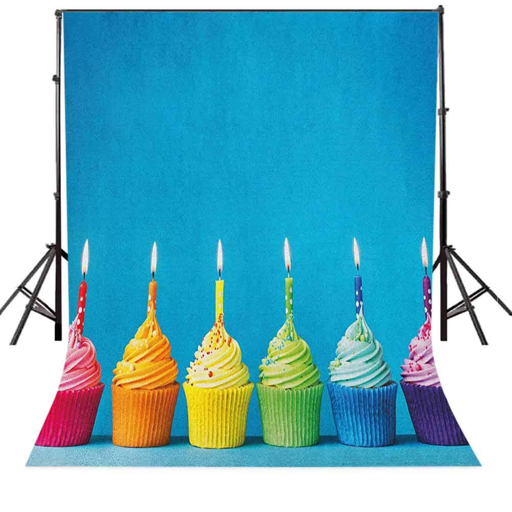 9x16 FT Birthday Vinyl Photography Backdrop,Cupcakes in Rainbow Colors with Candles Fun Homemade Party Food Sweet Delicious Background for Baby Birthday Party Wedding Studio Props Photography