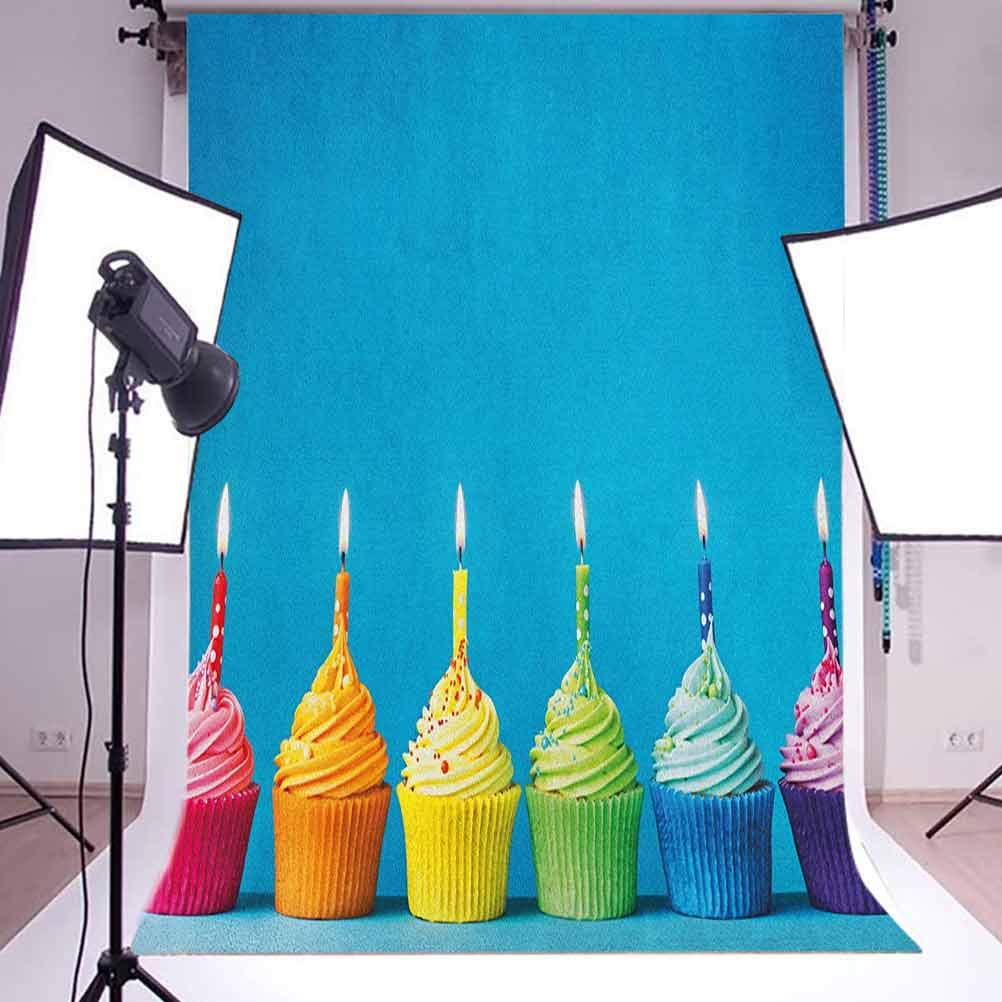 9x16 FT Birthday Vinyl Photography Backdrop,Cupcakes in Rainbow Colors with Candles Fun Homemade Party Food Sweet Delicious Background for Baby Birthday Party Wedding Studio Props Photography