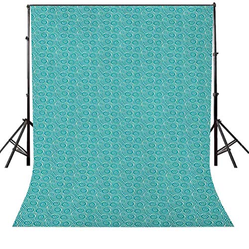 7x10 FT Ivory and Blue Vinyl Photography Backdrop,Oriental Doodle Style Spirals Pattern Ancient Middle Motifs Background for Baby Shower Bridal Wedding Studio Photography Pictures